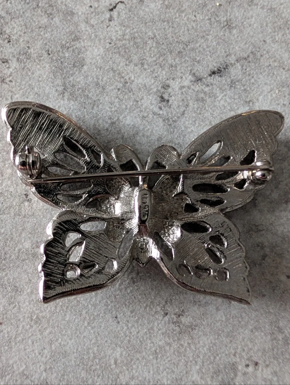 Vintage Avon Butterfly Brooch with Faux Pearl And Clear Rhinestone Accents